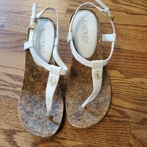 Lauren Ralph Lauren White and Cork Sandals
